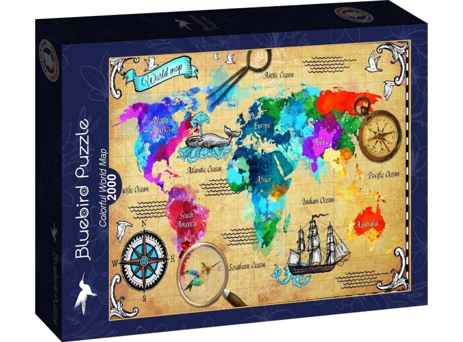 BLUEBIRD Puzzle Barevná mapa světa 2000 dílků
