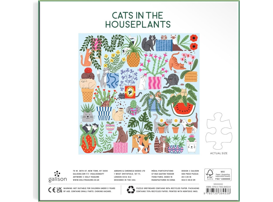 GALISON Čtvercové puzzle Kočky v květináčích 500 dílků