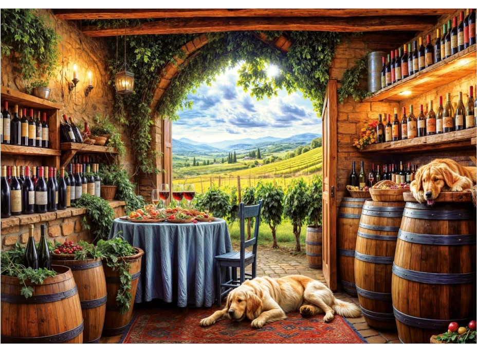 EDUCA Puzzle Psi a víno 1000 dílků