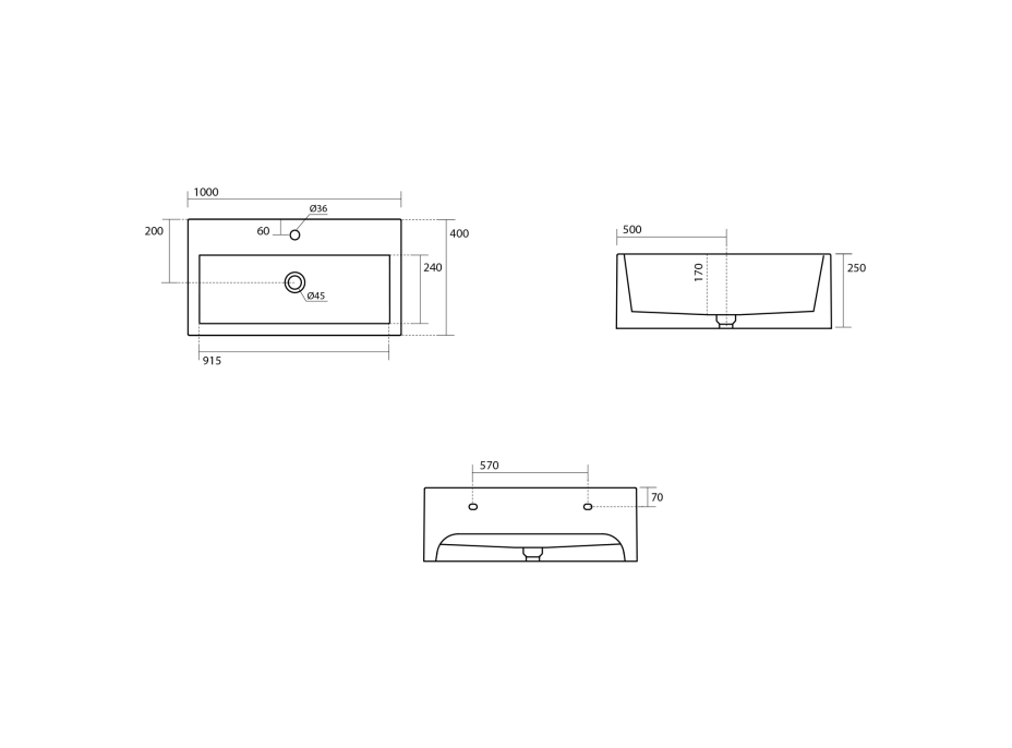Kerasan KANAAL keramické umyvadlo 100x40cm, černá mat 574331