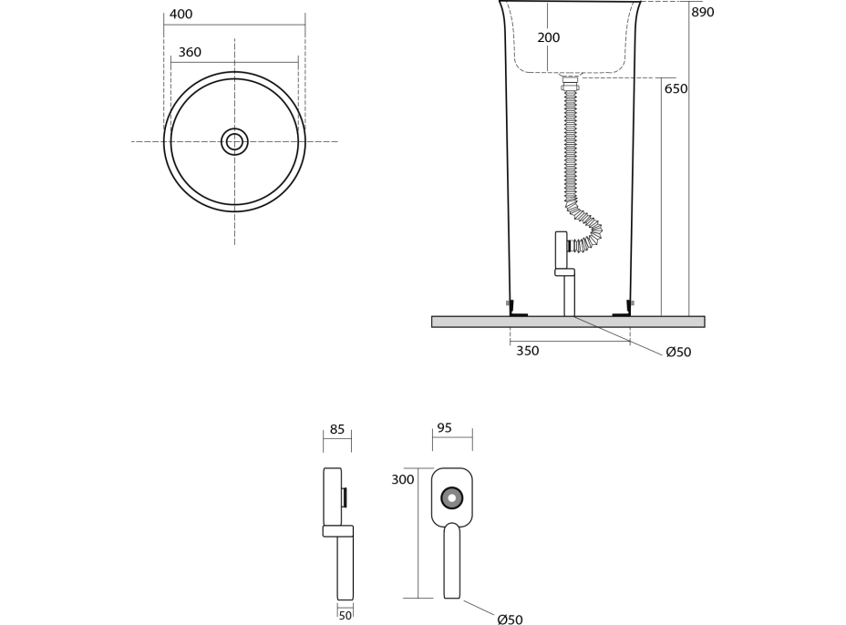 Kerasan THE NEW YORKER keramické umyvadlo volně stojící, 40x89x40cm, bílá 564601