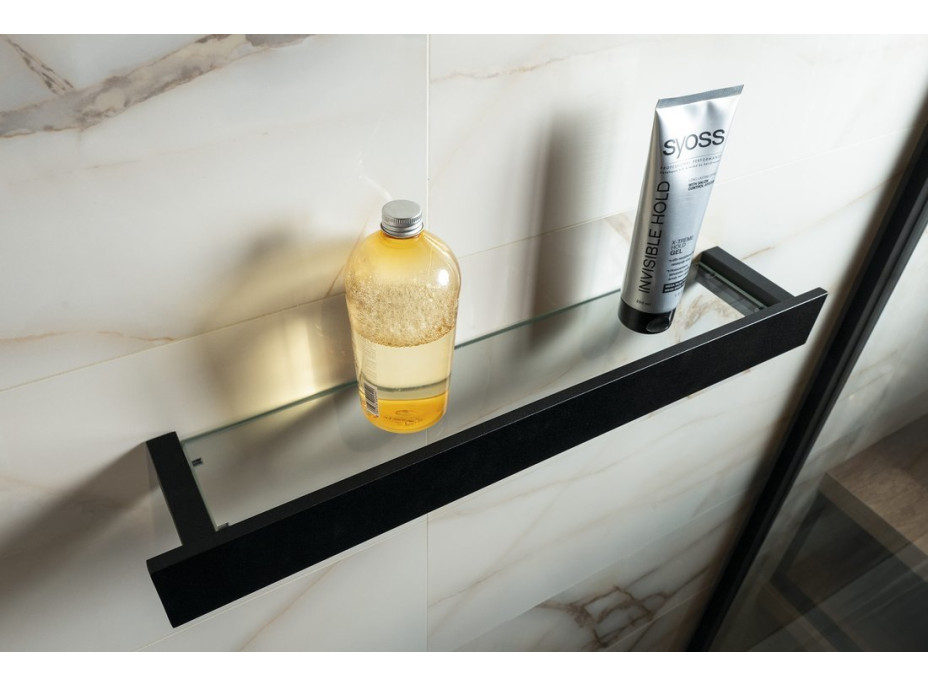 Sapho PATRON skleněná police 58cm, černá PX582B