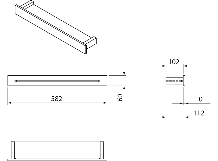 Sapho PATRON skleněná police 58cm, bílá PX582W
