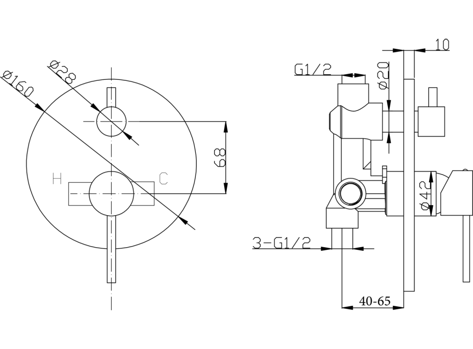 Sapho PAX podomítková sprchová baterie, 2 výstupy, otočný přepínač, chrom XA43