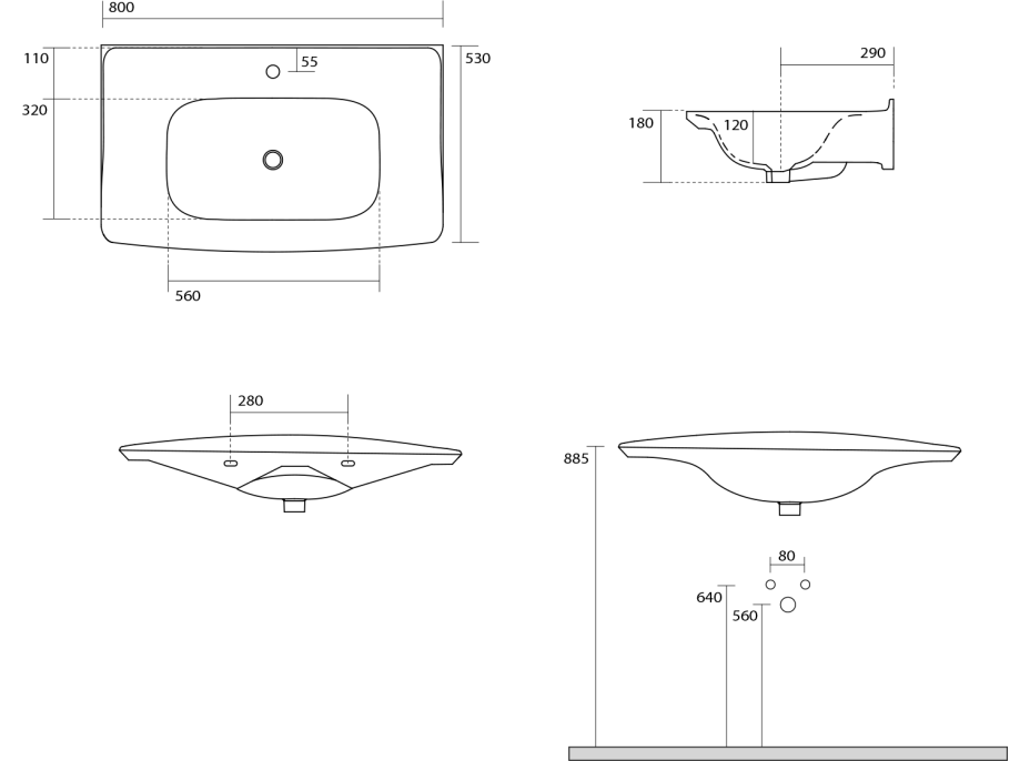 Kerasan THE NEW YORKER keramické umyvadlo 80x53cm, bílá 564101