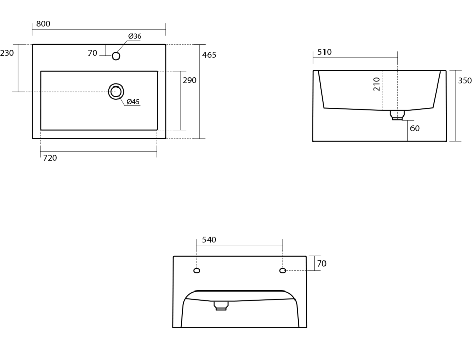 Kerasan KANAAL keramické umyvadlo 80x46, 5cm, černá mat 574131