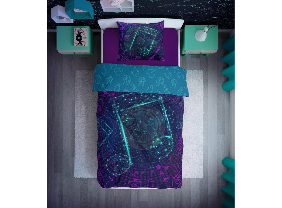 Bavlněné svítící povlečení YOUNG Music - 140x200 cm + 70x80 cm