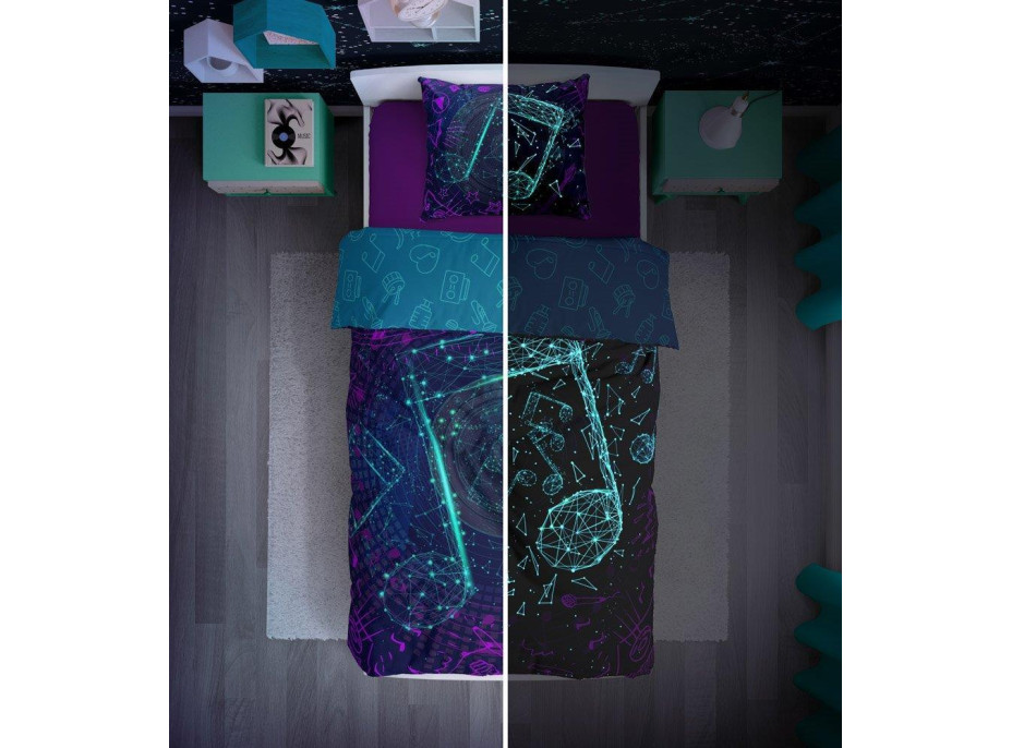 Bavlněné svítící povlečení YOUNG Music - 140x200 cm + 70x80 cm