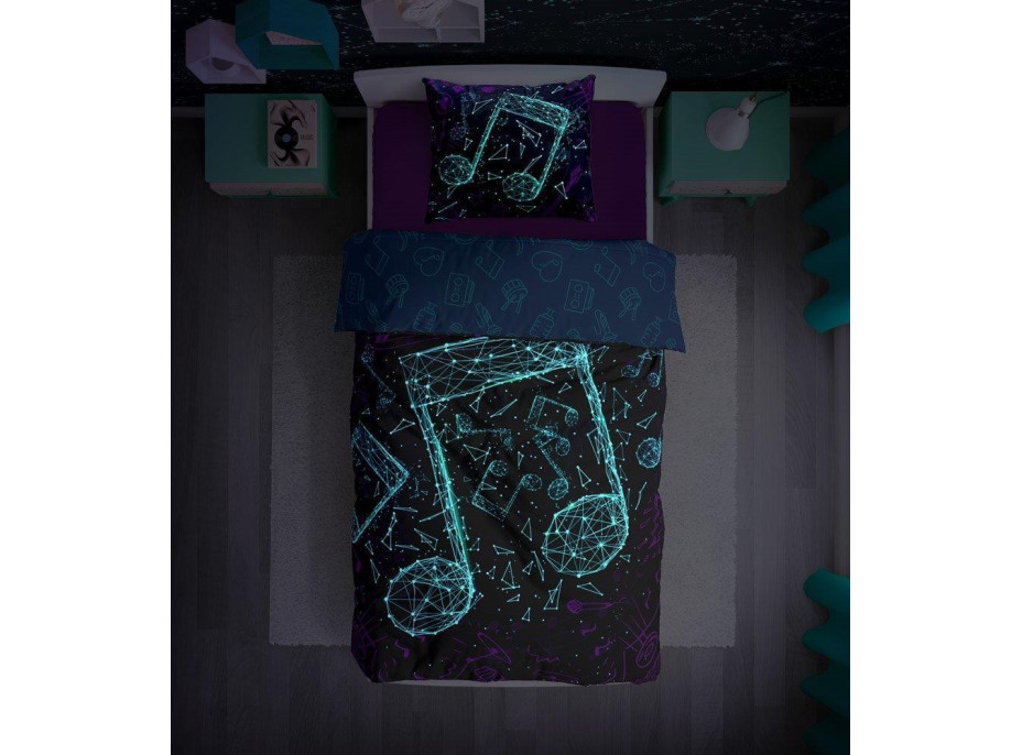 Bavlněné svítící povlečení YOUNG Music - 140x200 cm + 70x80 cm