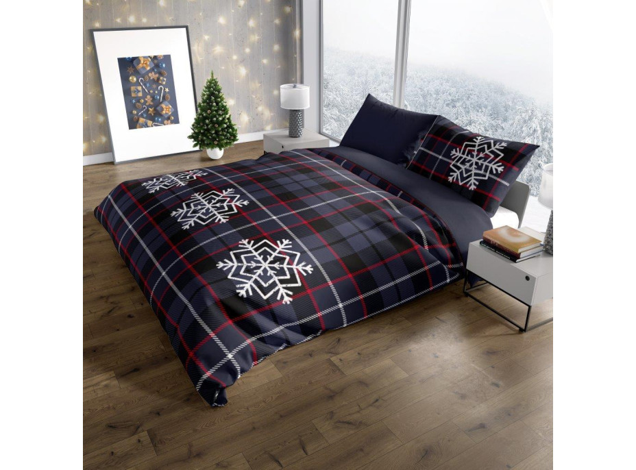 Bavlněné povlečení NORDIC Vločky - tmavě modré - 140x200 cm + 70x80 cm