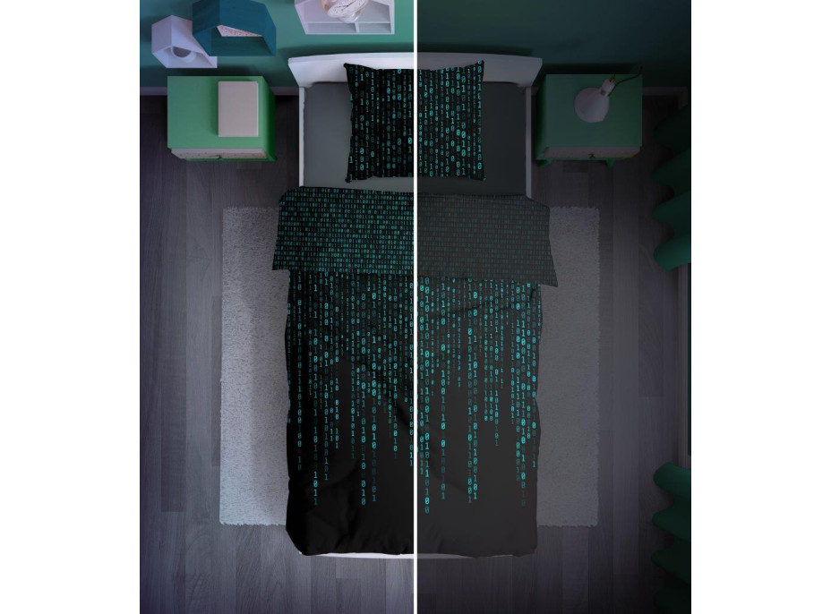 Bavlněné svítící povlečení YOUNG Matrix - 140x200 cm + 70x80 cm