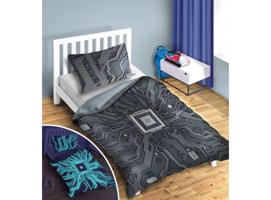 Bavlněné svítící povlečení YOUNG AI - 140x200 cm + 70x80 cm