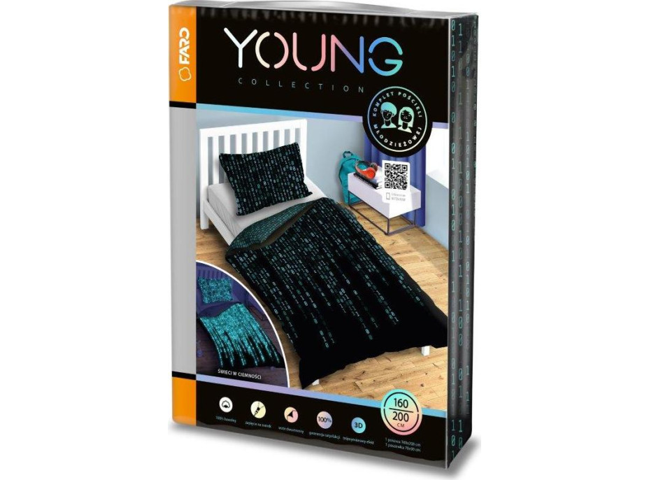 Bavlněné svítící povlečení YOUNG Matrix - 160x200 cm + 70x80 cm