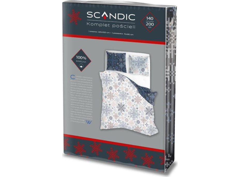 Bavlněné povlečení SCANDIC Vločky - bílé/modré - 140x200 cm