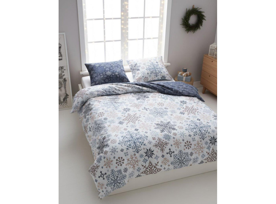 Bavlněné povlečení SCANDIC Vločky - bílé/modré - 140x200 cm