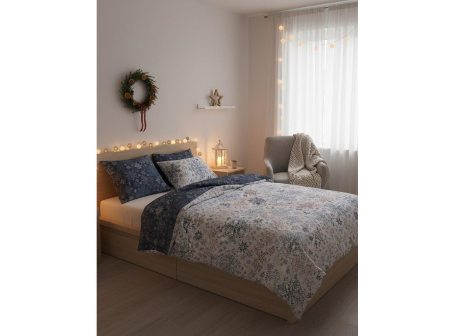 Bavlněné povlečení SCANDIC Vločky - bílé/modré - 140x200 cm