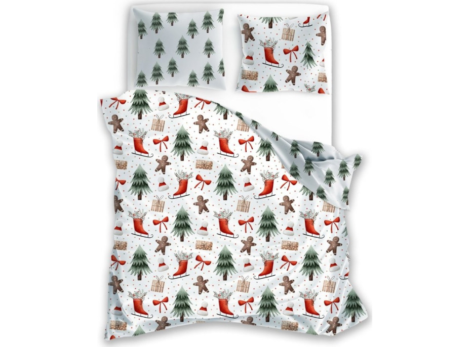 Bavlněné povlečení SCANDIC Perníčky a zimní les - bílé - 140x200 cm