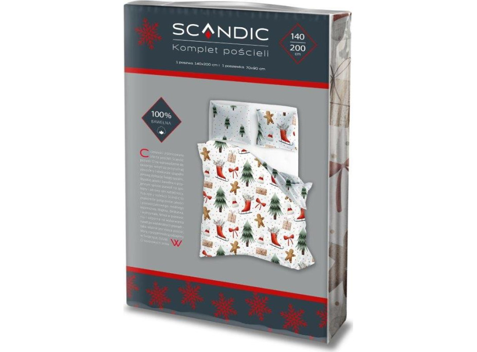 Bavlněné povlečení SCANDIC Perníčky a zimní les - bílé - 140x200 cm