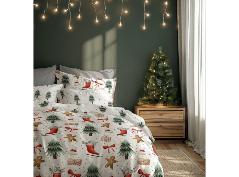 Bavlněné povlečení SCANDIC Perníčky a zimní les - bílé - 140x200 cm