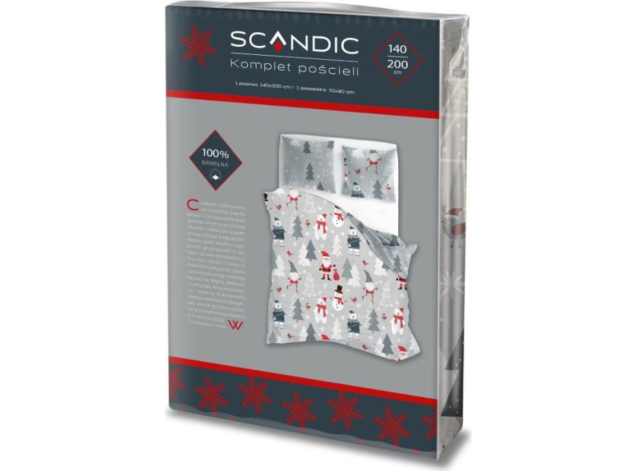 Bavlněné povlečení SCANDIC Sněhuláci a medvědi - šedé - 140x200 cm