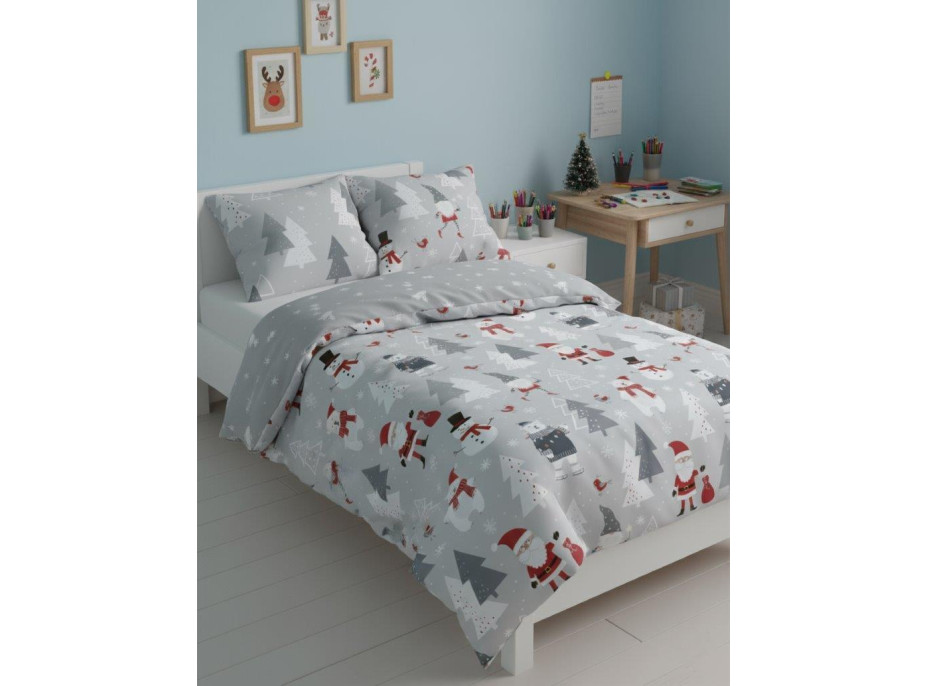 Bavlněné povlečení SCANDIC Sněhuláci a medvědi - šedé - 140x200 cm