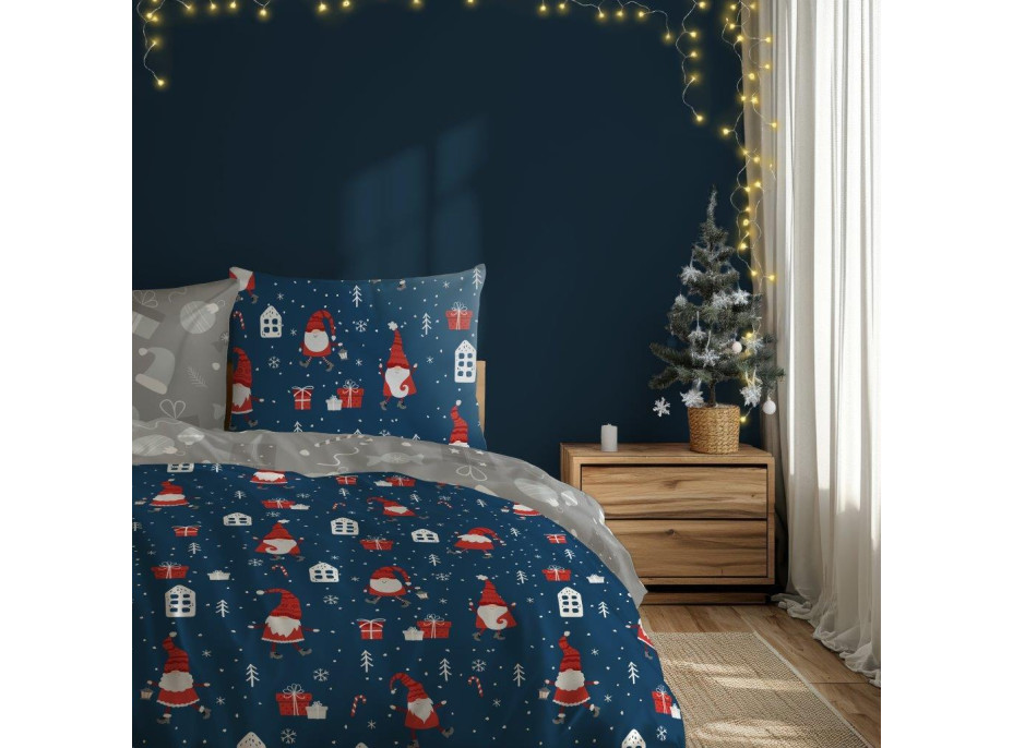 Bavlněné povlečení SCANDIC Skřítci - tmavě modré/šedé - 140x200 cm