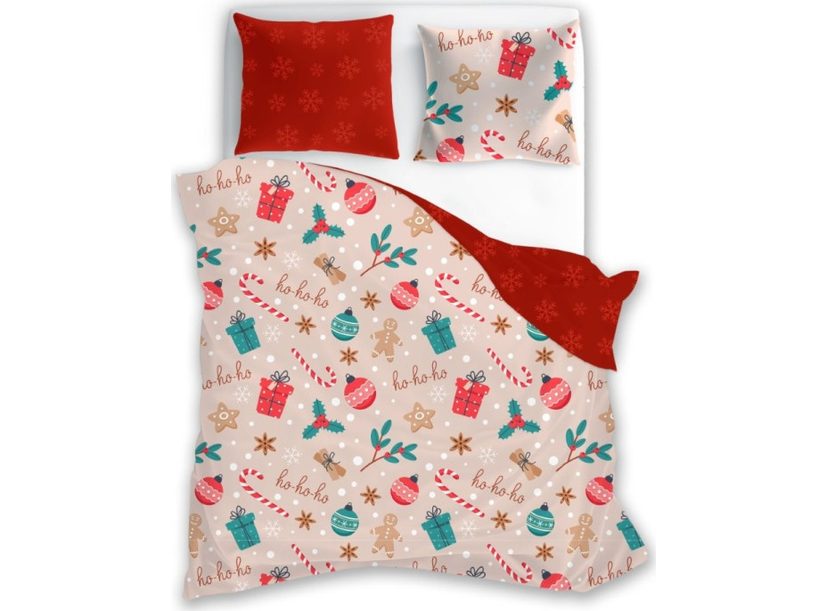 Bavlněné povlečení SCANDIC Vánoční motiv - béžové/červené - 140x200 cm