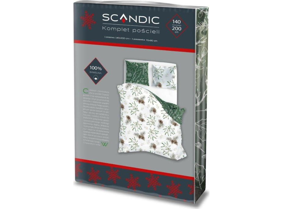 Bavlněné povlečení SCANDIC Jmelí a větvičky - bílé/zelené - 140x200 cm