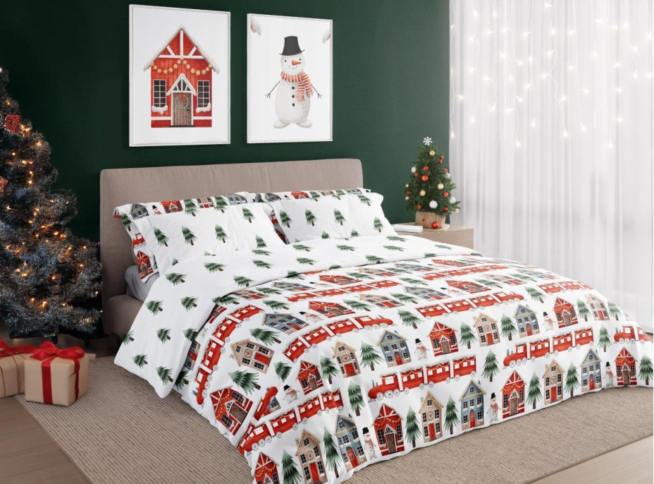 Bavlněné povlečení SCANDIC Zimní vláček - bílé - 160x200 cm