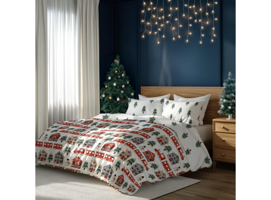 Bavlněné povlečení SCANDIC Zimní vláček - bílé - 160x200 cm