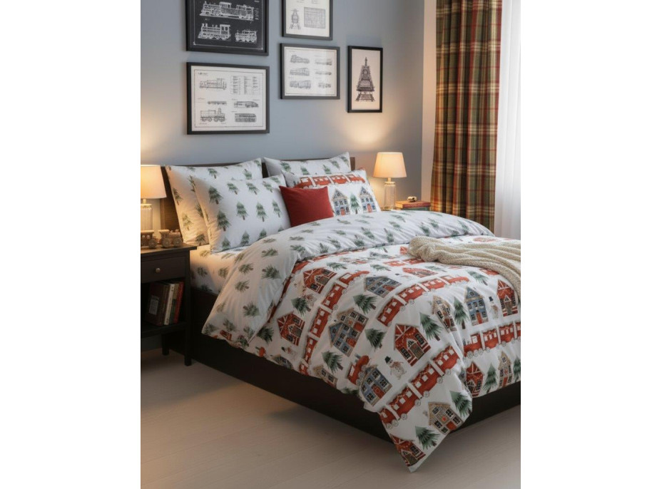 Bavlněné povlečení SCANDIC Zimní vláček - bílé - 160x200 cm