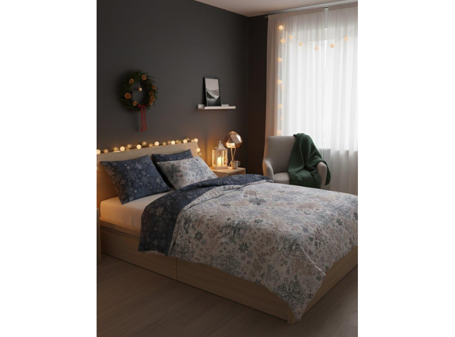 Bavlněné povlečení SCANDIC Vločky - bílé/modré - 160x200 cm