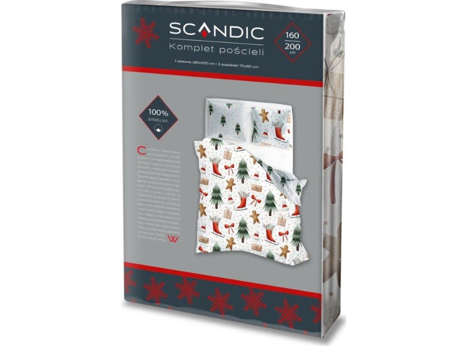 Bavlněné povlečení SCANDIC Perníčky a zimní les - bílé - 160x200 cm