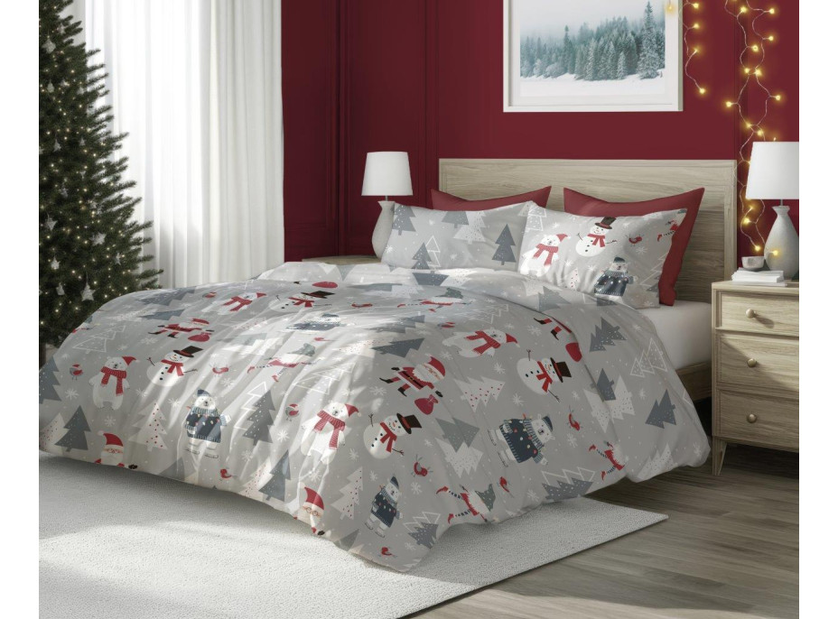 Bavlněné povlečení SCANDIC Sněhuláci a medvědi - šedé - 160x200 cm
