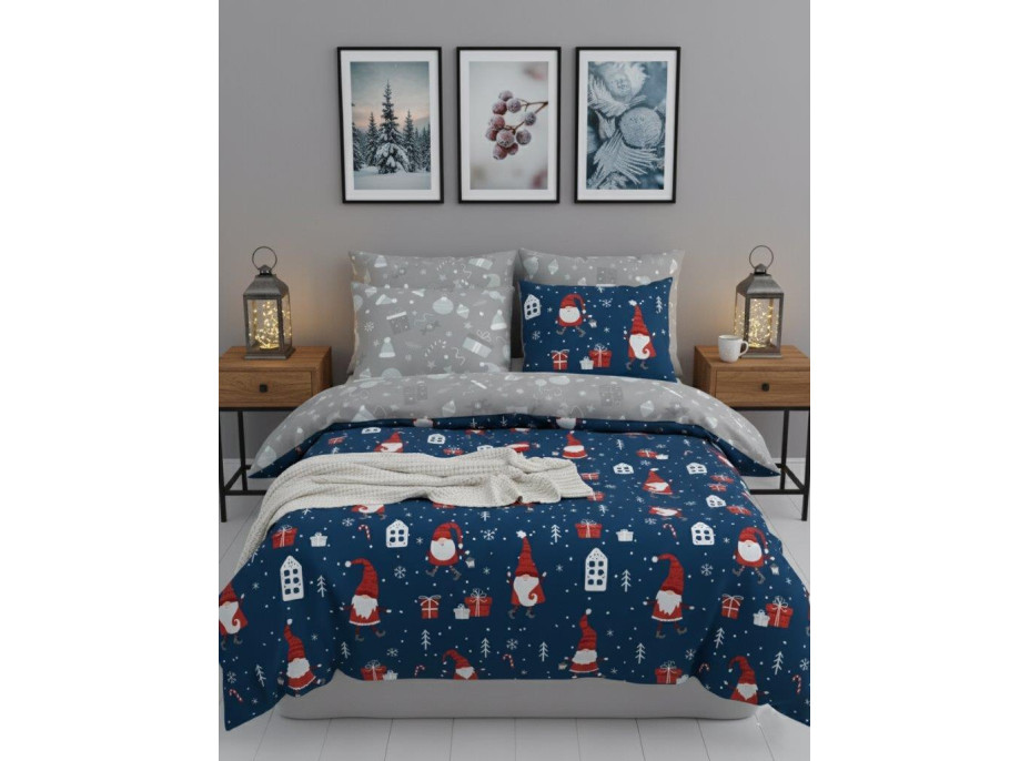 Bavlněné povlečení SCANDIC Skřítci - tmavě modré/šedé - 160x200 cm