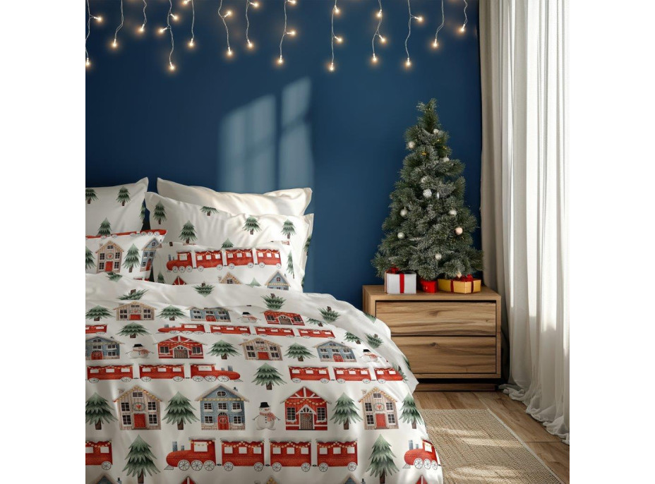 Bavlněné povlečení SCANDIC Zimní vláček - bílé - 220x200 cm