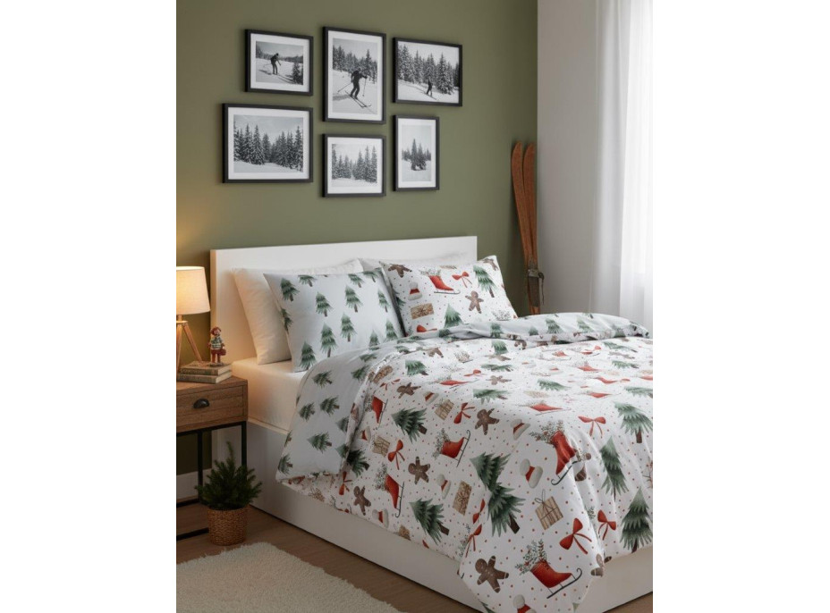 Bavlněné povlečení SCANDIC Zimní vláček - bílé - 220x200 cm