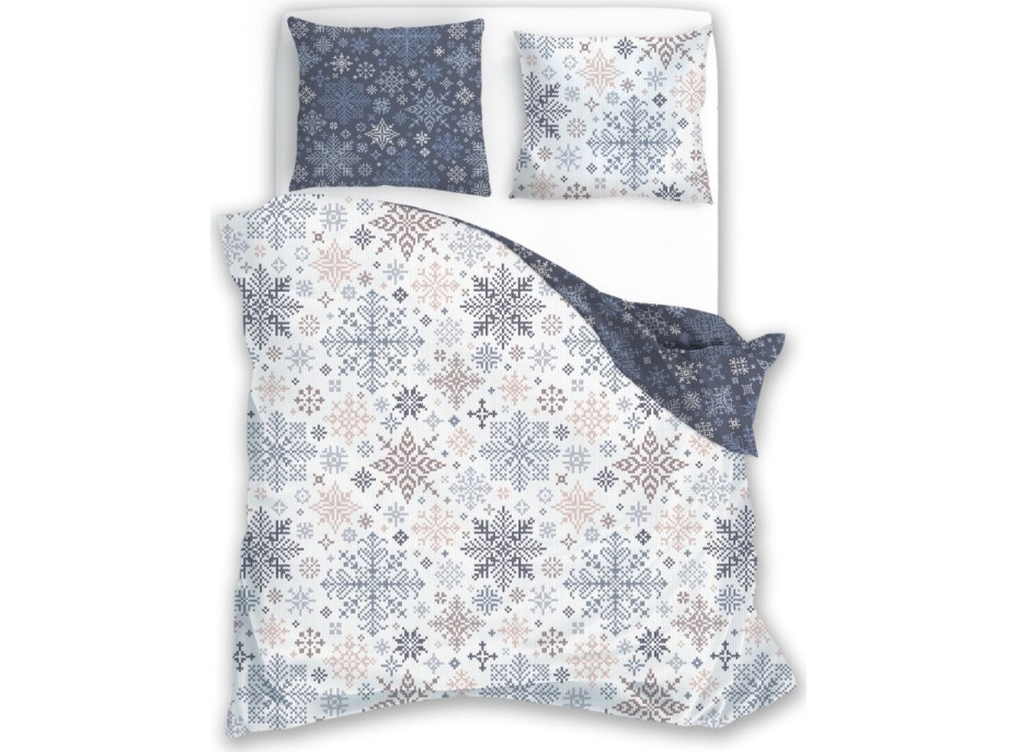 Bavlněné povlečení SCANDIC Vločky - bílé/modré - 220x200 cm
