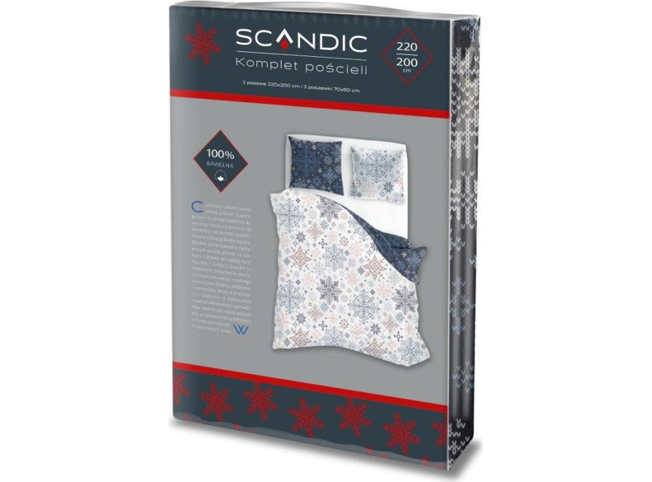 Bavlněné povlečení SCANDIC Vločky - bílé/modré - 220x200 cm