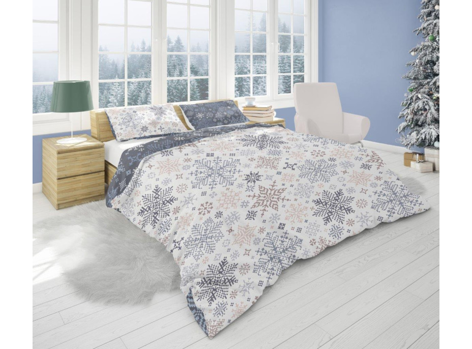 Bavlněné povlečení SCANDIC Vločky - bílé/modré - 220x200 cm
