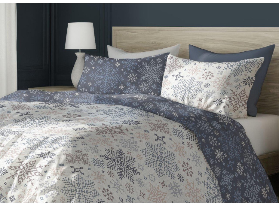 Bavlněné povlečení SCANDIC Vločky - bílé/modré - 220x200 cm