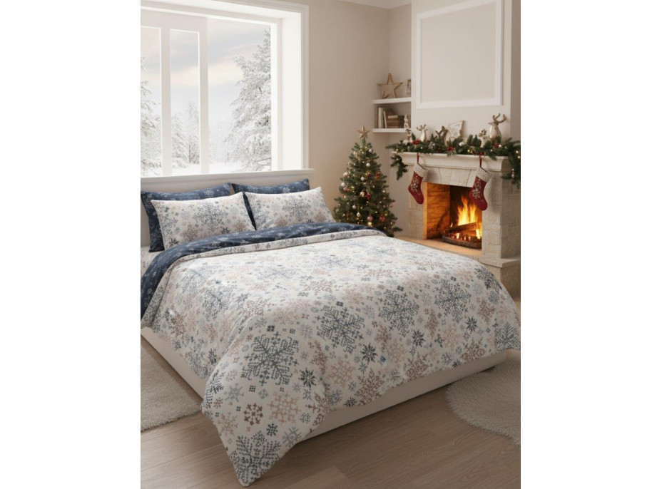 Bavlněné povlečení SCANDIC Vločky - bílé/modré - 220x200 cm