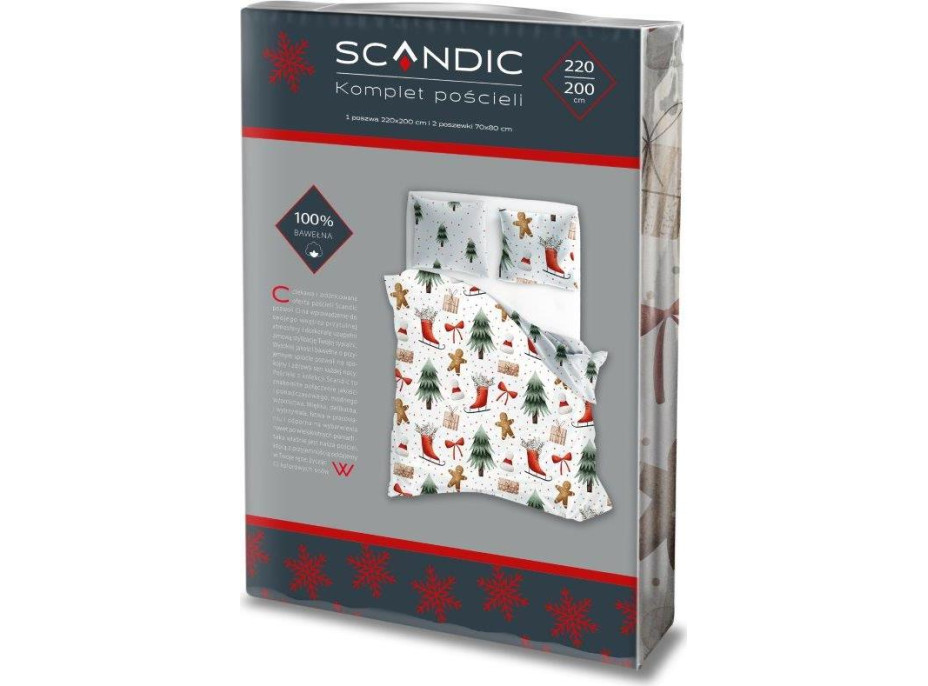 Bavlněné povlečení SCANDIC Perníčky a zimní les - bílé - 220x200 cm