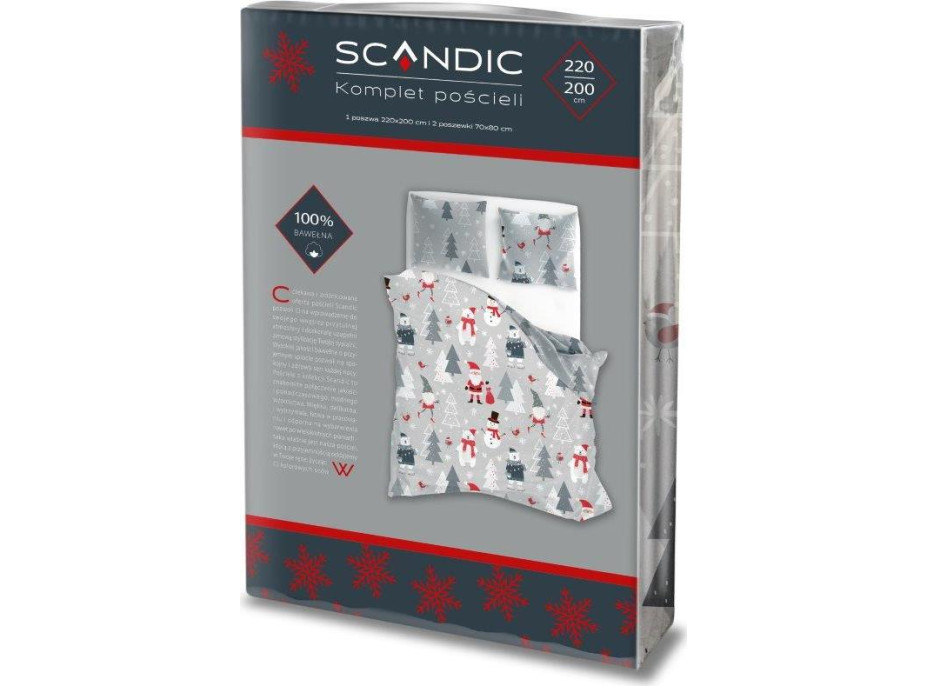 Bavlněné povlečení SCANDIC Sněhuláci a medvědi - šedé - 220x200 cm