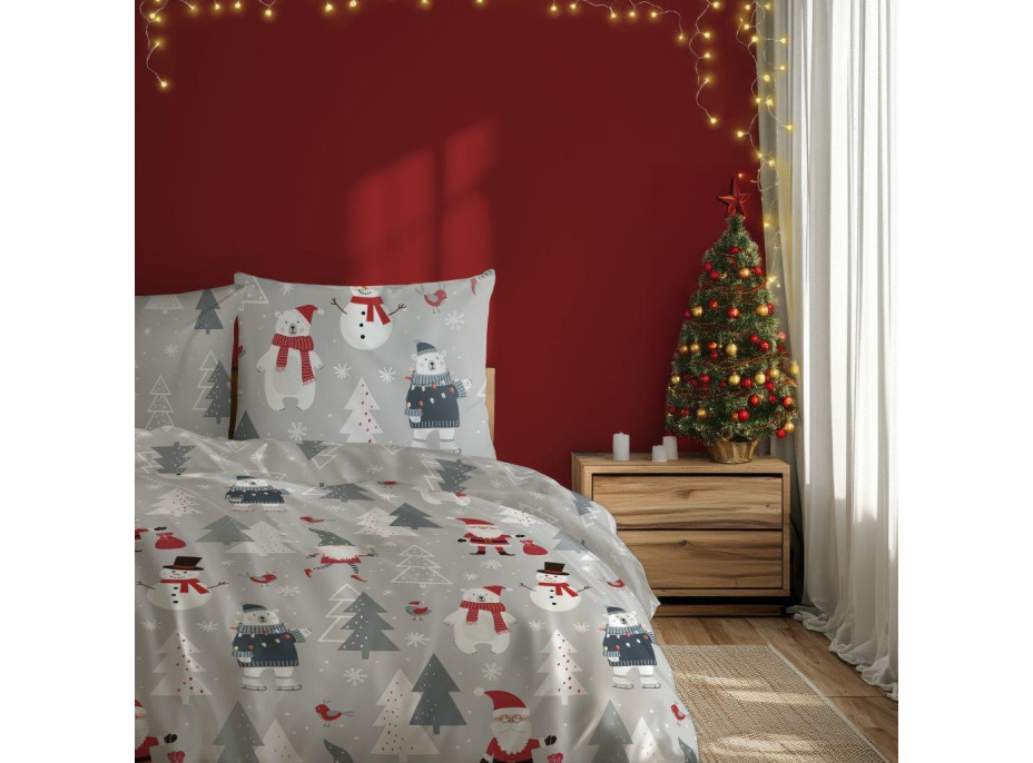 Bavlněné povlečení SCANDIC Sněhuláci a medvědi - šedé - 220x200 cm
