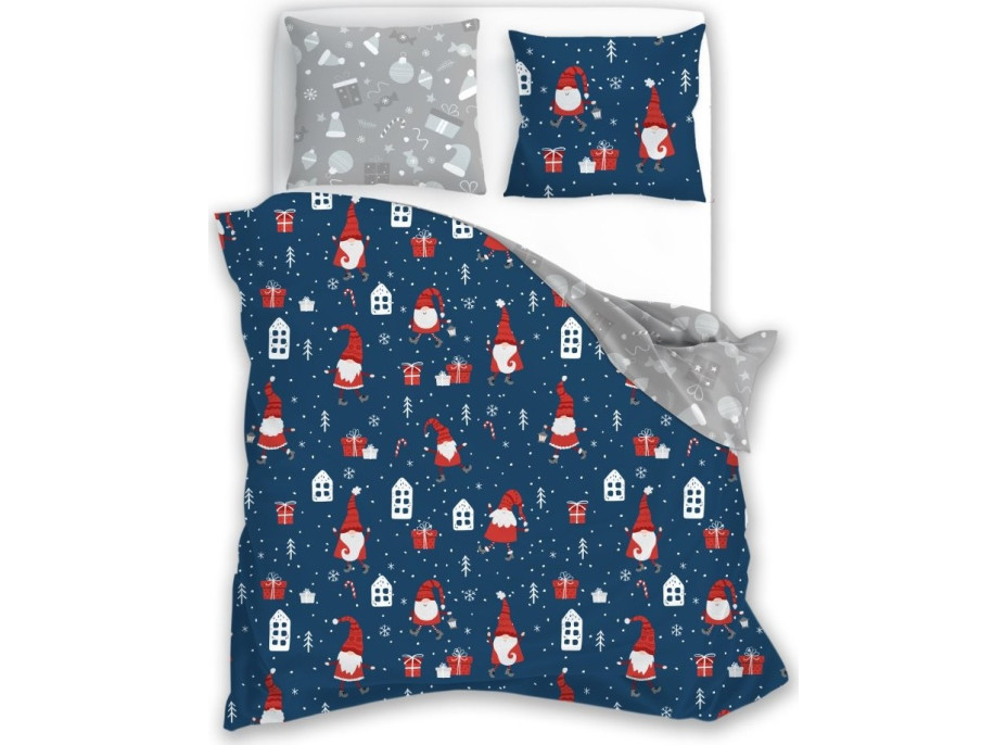 Bavlněné povlečení SCANDIC Skřítci - tmavě modré/šedé - 220x200 cm