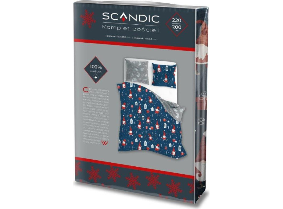 Bavlněné povlečení SCANDIC Skřítci - tmavě modré/šedé - 220x200 cm