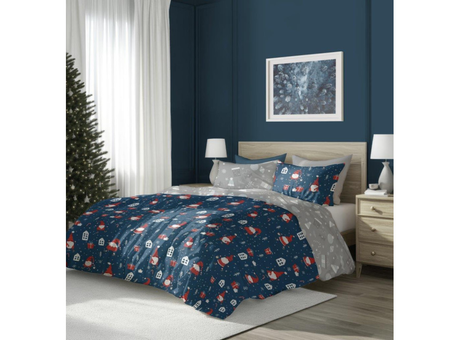 Bavlněné povlečení SCANDIC Skřítci - tmavě modré/šedé - 220x200 cm