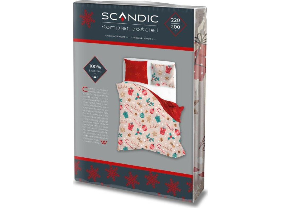Bavlněné povlečení SCANDIC Vánoční motiv - béžové/červené - 220x200 cm