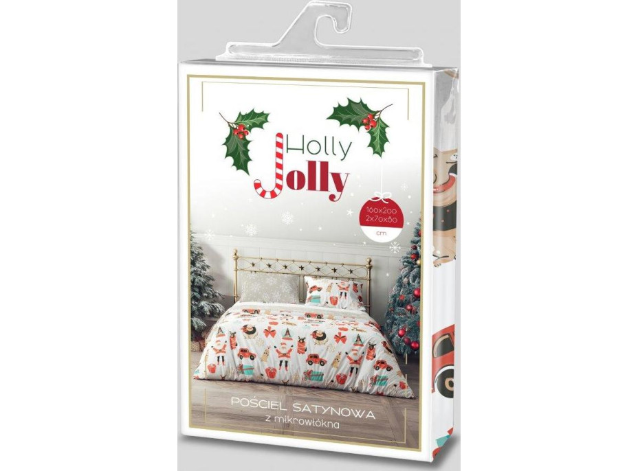 Ložní povlečení z mikrovlákna HOLLY JOLLY Vánoční motivy - bílé/béžové - 160x200 cm